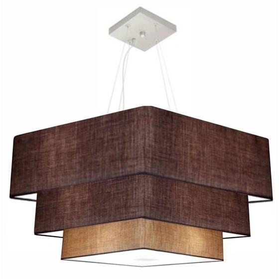 Imagem de Lustre Pendente Triplo Quadrado Md-4165 Cúpula em Tecido 80x70x60cm Café / Palha - Bivolt