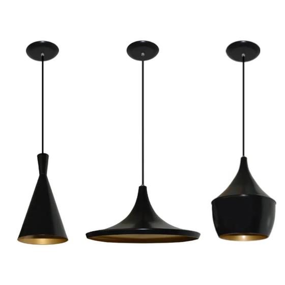 Imagem de Lustre pendentes balcão 3 un Preto com dourado