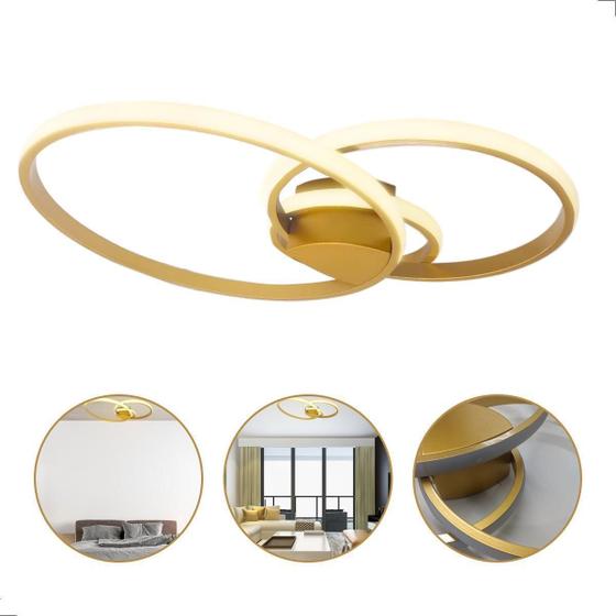 Imagem de Lustre Plafon Dourado Ring 3 Aneis Led 3000K 54W 20/30/40Cm