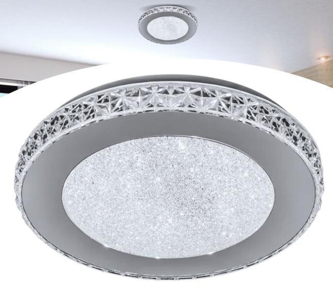 Imagem de Lustre Plafon LED Redondo Sobrepor Teto Cristal Acrílico Alto Brilho Moderno 12W Luz Branco Frio 6000K Sala de Estar Jantar Quarto Cozinha Banheiro