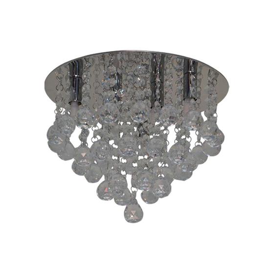 Imagem de Lustre plafon redondo branco com bolas de cristal e base cromada