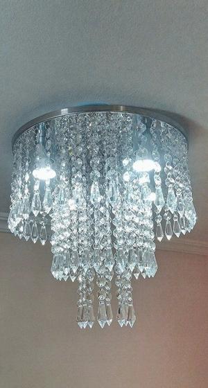 Lustre Plafon Redondo de Cristal Acrílico - Base 35 cm - Soquete GU10 - Debby Artes Menor preço em Lustre Plafon Redondo de Cristal Acrílico - Base 35 cm - Soquete GU10 - Debby Artes