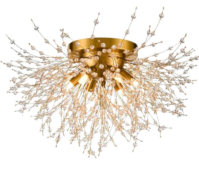Lustre Plafon Sobrepor Teto Luminária Dourada Cristal Dente de Leão 50cm Moderno Redondo Bivolt 110V 220V Para Sala Estar Quarto Casal Lavabo Cozinha Menor preço em Lustre Plafon Sobrepor Teto Luminária Dourada Cristal Dente de Leão 50cm Moderno Redondo Bivolt 110V 220V Para Sala Estar Quarto Casal Lavabo Cozinha
