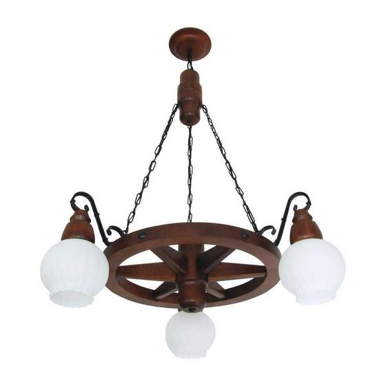 Imagem de Lustre Roda de Carroça Envelhecido 3 Lâmpadas 603E - Luminárias Muller