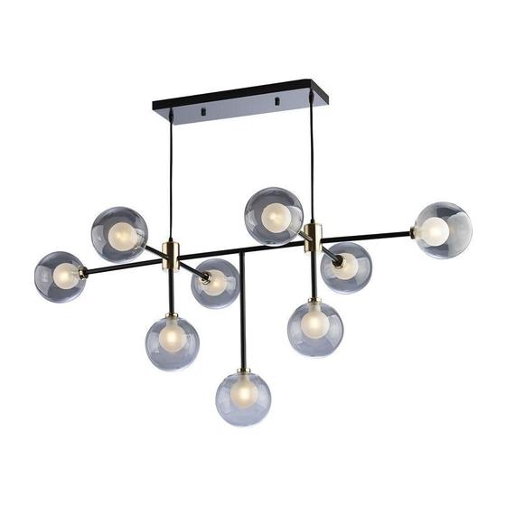 Imagem de Lustre Sala de Jantar Pendente Sputnik Manhattan Preto com Dourado 9 Lâmpadas  Moderno Industrial 