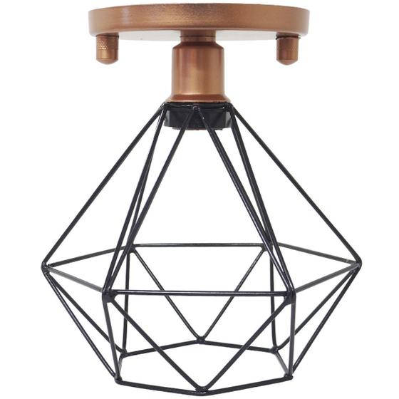 Imagem de Lustre Teto Plafon Industrial Aramado Diamante Preto Retrô Luminária Vintage Cobre Rose Agp Ilumini