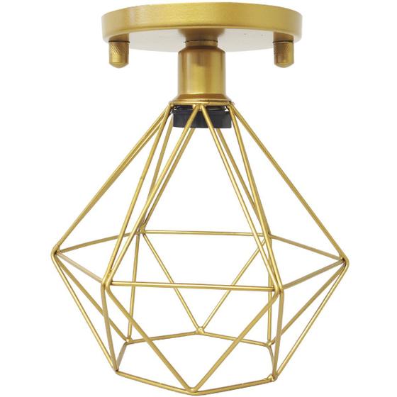 Imagem de Lustre Teto Plafon Industrial Aramado Diamante Retrô Luminária Sobrepor Vintage Dourado Agp Ilumini