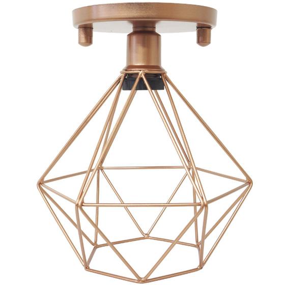 Imagem de Lustre Teto Plafon Industrial Aramado Diamante Retrô Luminária Vintage Cobre Rose Gold Agp Ilumini