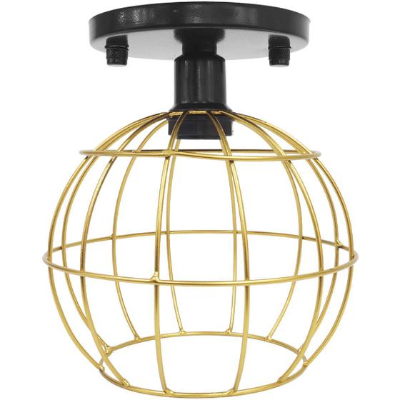 Imagem de Lustre Teto Plafon Industrial Aramado Globo Dourado Retrô Luminária Vintage Preto Agp Ilumini