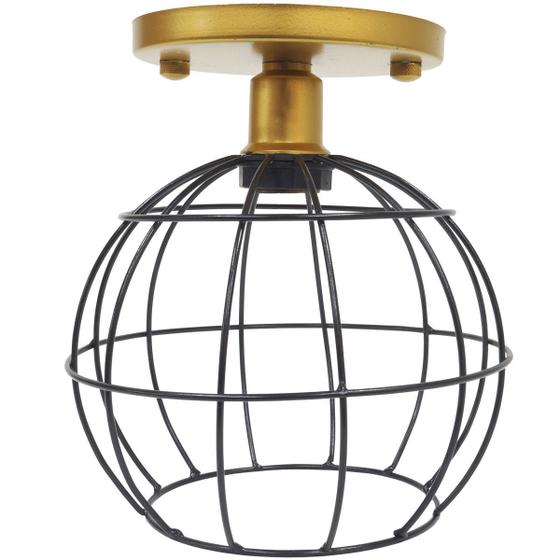 Imagem de Lustre Teto Plafon Industrial Aramado Globo Preto Retrô Luminária Vintage Dourado Agp Ilumini