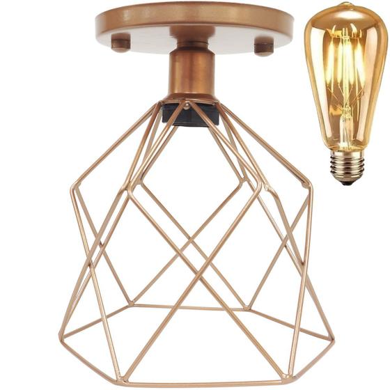 Imagem de Lustre Teto Plafon + Lâmpada Led St64 Industrial Aramado Cálice Retrô Luminária Sobrepor Vintage