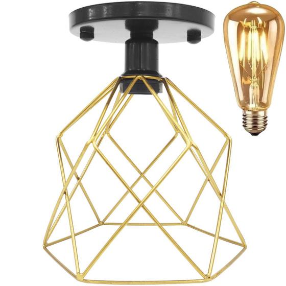 Imagem de Lustre Teto Plafon + Lâmpada Led St64 Industrial Aramado Cálice Retrô Luminária Sobrepor Vintage