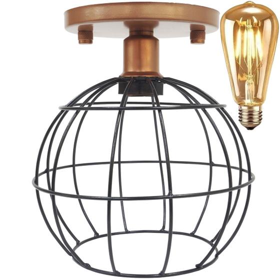 Imagem de Lustre Teto Plafon + Lâmpada Led St64 Industrial Aramado Globo Preto Retrô Vintage Cobre Rose Gold