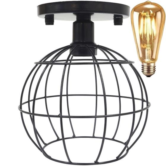 Imagem de Lustre Teto Plafon + Lâmpada Led St64 Industrial Aramado Globo Retrô Luminária Vintage Preto