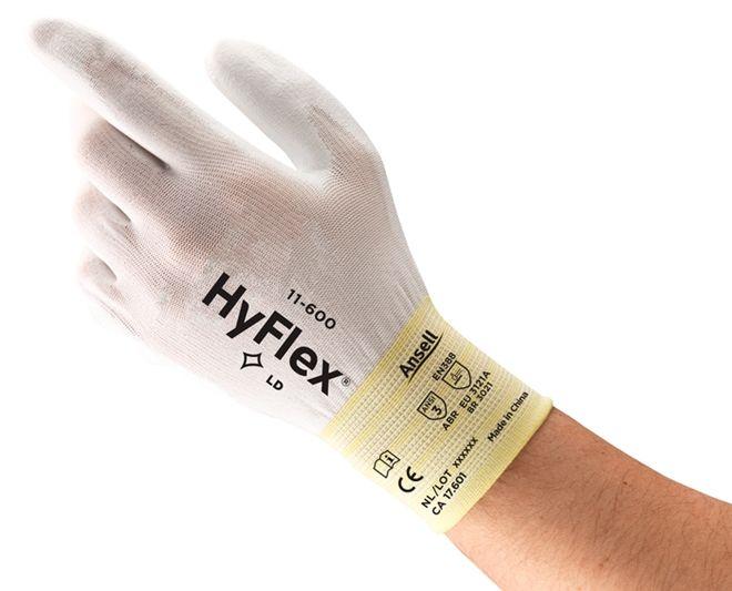 Imagem de Luva Ansell HyFlex 11-600 Branca Nylon e Poliuretano Alta Sensibilidade CA 17601