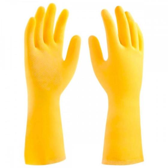 Imagem de Luva Borracha Mucambo Amarela Pro 280 Forrada Antiderrapante - 6-P ./ Kit Com 10 Pares