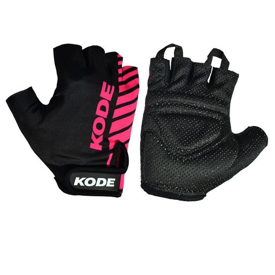 Imagem de Luva ciclismo feminina meio dedo curto Kode Stripes Preto/Pink