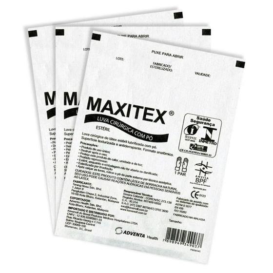 Imagem de Luva Cirúrgica Com Pó Nº7 Estéril Maxitex 3 pares