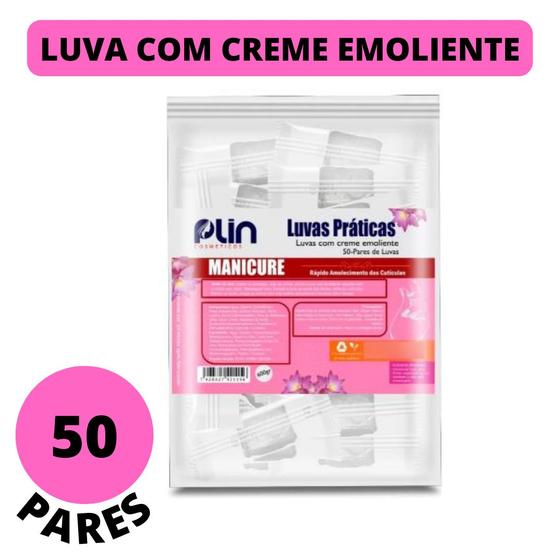 Imagem de Luva Com Creme Emoliente De Cuticula Descartavel Manicure Pacote com 50 Pares