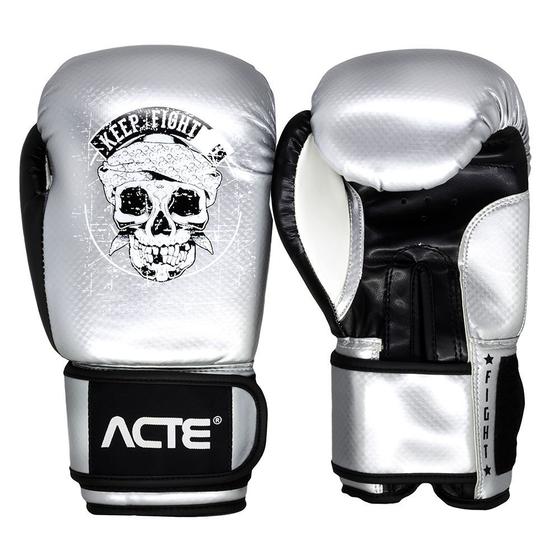 Imagem de Luva de Boxe e Muay Thai Premium Caveira Prata 16oz Acte Sports