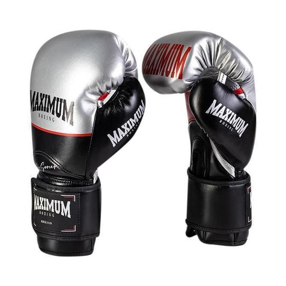 Imagem de Luva De Boxe E Muay Thai Profissional Preto/Prata 16 Oz