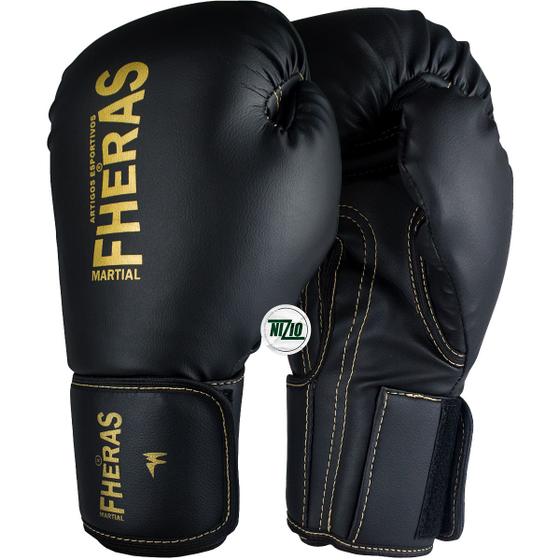 Imagem de Luva de Boxe Muay Thai MMA Pro Black Golden Fheras 16Oz