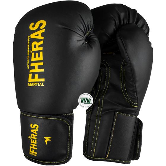 Luva de Boxe Muay Thai MMA Pro Black Yellow Fheras 16Oz Menor preço em Luva de Boxe Muay Thai MMA Pro Black Yellow Fheras 16Oz