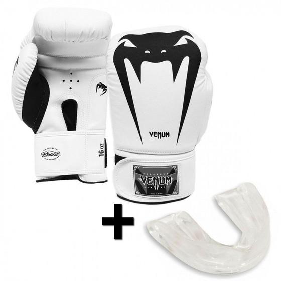 Imagem de Luva de Boxe Venum Giant Branca 16 Oz + Protetor Bucal Transparente