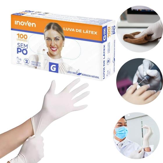 Imagem de Luva De Látex  Descartável Sem Pó C/100 Unidades  Inoven
