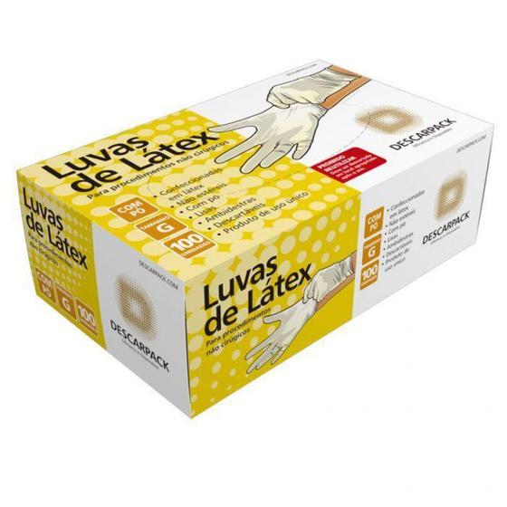Luva de Látex para procedimento não cirúrgico com pó Descarpack Tam. G 100 unidades Menor preço em Luva de Látex para procedimento não cirúrgico com pó Descarpack Tam. G 100 unidades
