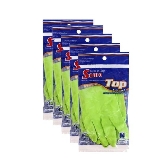 Imagem de Luva De Látex Sanro MultiUso Verde Kit 5