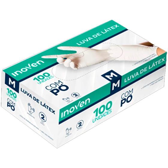 Imagem de Luva de Procedimento Látex com Pó Inoven Tamanho M - 100 Un  Proteção e Conforto Profissional