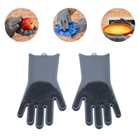 Imagem de Luva de Silicone Multiuso Macia Mágica Esponja Com Cerdas Limpeza Cozinha Louça Carro Pet Prana