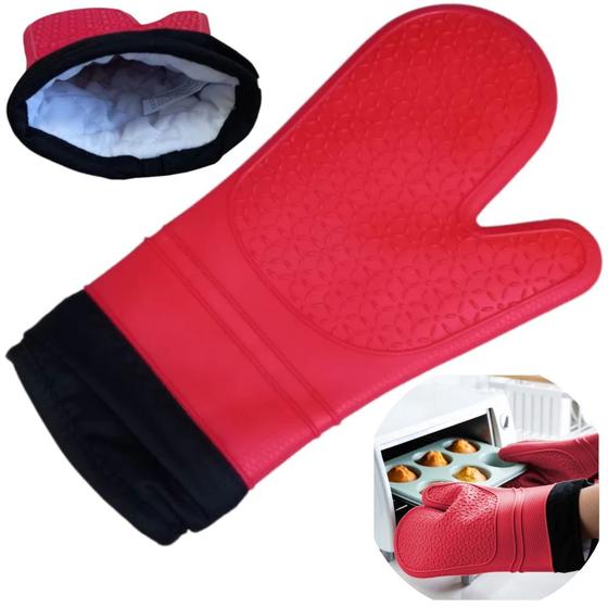 Luva de Silicone Termica para Cozinha Manga Longa Vermelha Mor e Lazer ...