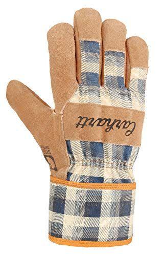 Imagem de Luva de trabalho de camurça respirável impermeável WB da Carhartt Women's WB com manguito de segurança, Navy Plaid, Médio (Pack de 1)