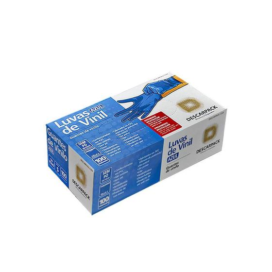 Imagem de Luva De Vinil Descartável Azul Sem Pó Descarpack 100 un
