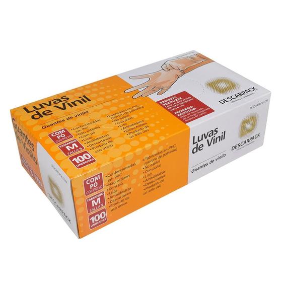 Imagem de Luva de Vinil Transparente Descarpack - Com Pó - M - Caixa com 100 luvas