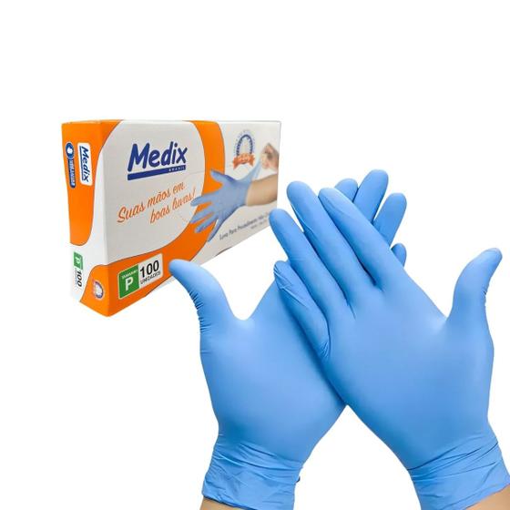Imagem de Luva Descartável Nitrilo Azul "P" Sem Pó Caixa com 100 Unidades Medix