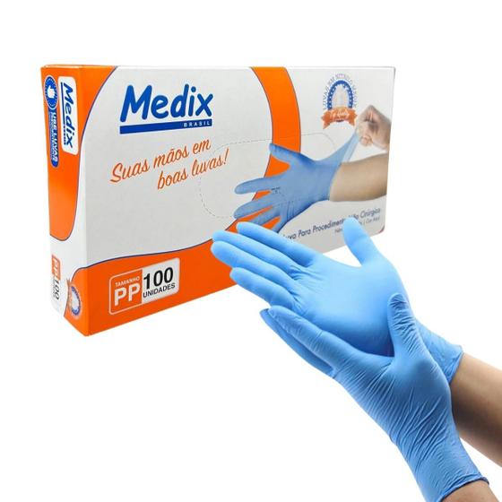 Imagem de Luva Descartável Nitrilo Azul "PP" Sem Pó Caixa com 100 Unidades Medix