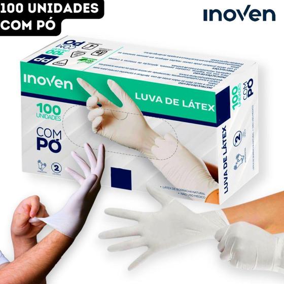 Imagem de Luva Latex Com Pó Descartável Branca Procedimentos Inoven - CX 100 Unidades