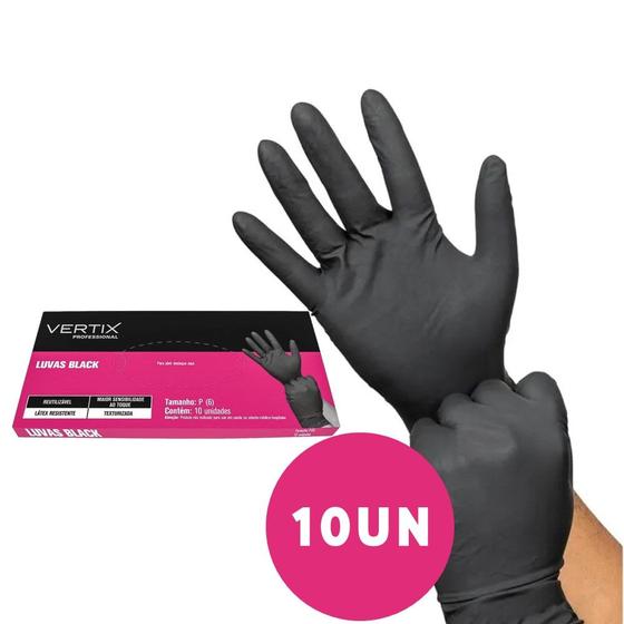 Imagem de Luva Látex Resistente Profissional Preta Reutilizável Texturizada Vertix 10un