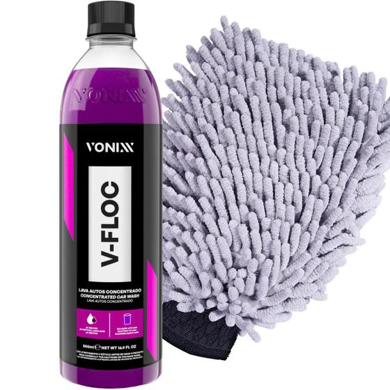 Imagem de Luva Microfibra Para Lavar Carros + Shampoo V-floc Vonixx