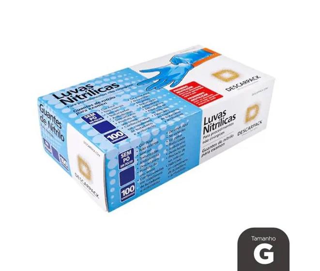Imagem de Luva Nitrílica Azul Sem Pó Tam. G C/ 100 Un. Descarpack