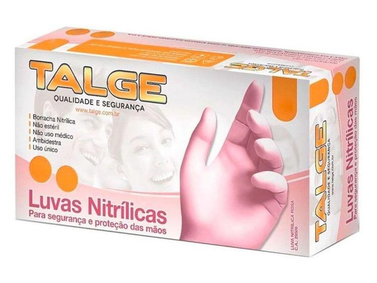 Imagem de Luva Nitrílica Descartável Rosa TALGE Tamanho P M e G SEM PÓ COM 100 unidades