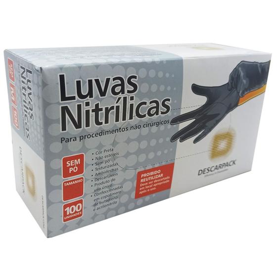 Imagem de Luva Nitrílica P, M ou G Sem Pó Alta Resistência Conforto Proteção e Segurança Caixa c/ 100 Unidades