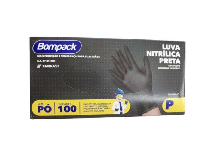 Imagem de Luva Nitrílica Preta Bompack 100 unidades