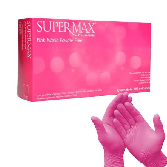 Imagem de Luva Nitrílica Rosa Pink Pequena Sem Pó Caixa com 100 Supermax