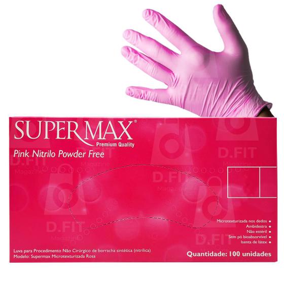 Imagem de Luva Nitrílica Rosa Pink Sem Pó Com 100 Unidades - SUPERMAX