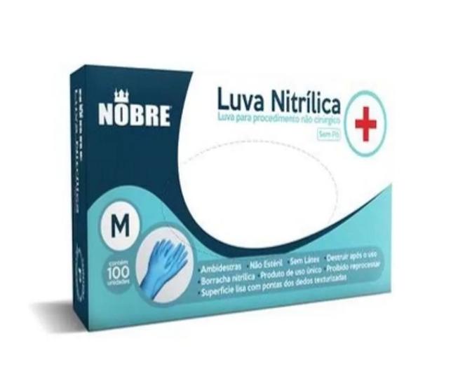 Imagem de Luva Nitrilica sem pó para procedimento,  tamanho M , cor Azul caixa com 100 unidades  - Nobre