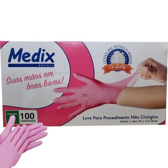 Imagem de Luva nitrilica sem po rosa tam pp com 100 un medix